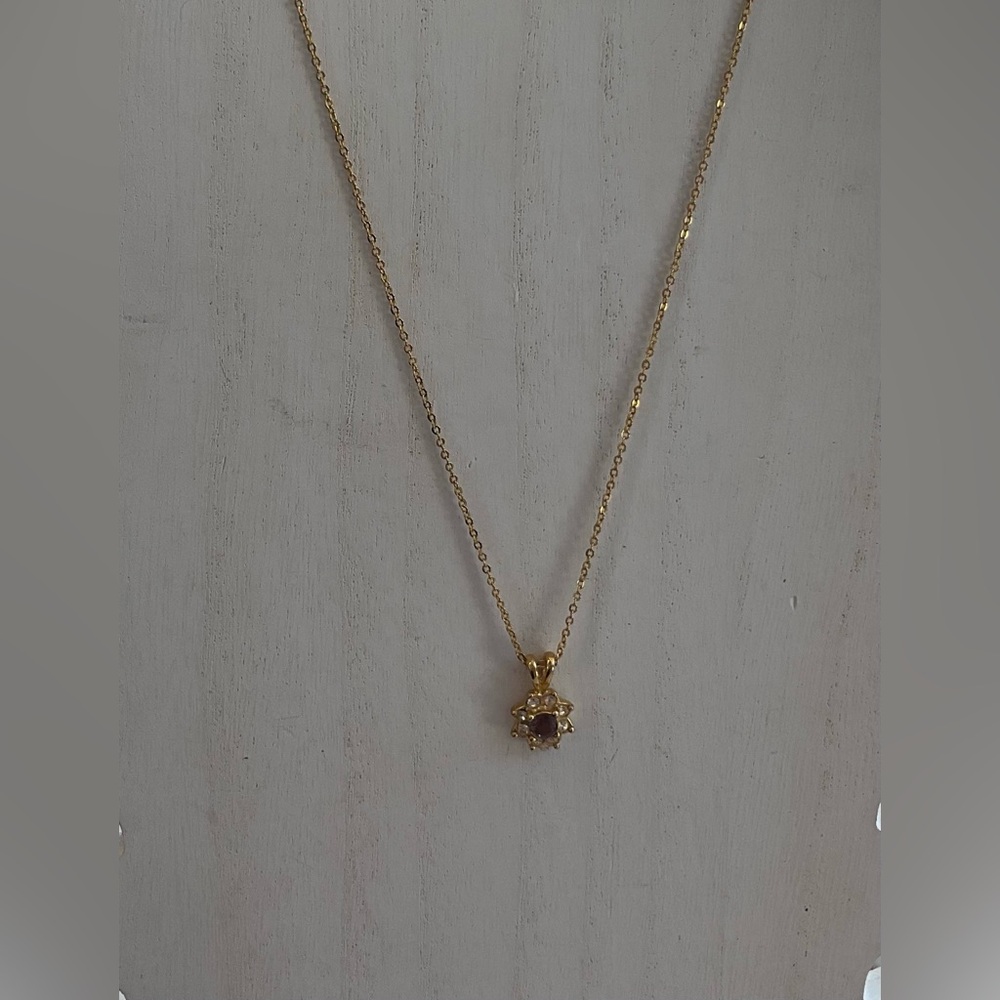 Amethyst pendant necklace dainty gold link chain floral design 18” - Picture 2 of 10